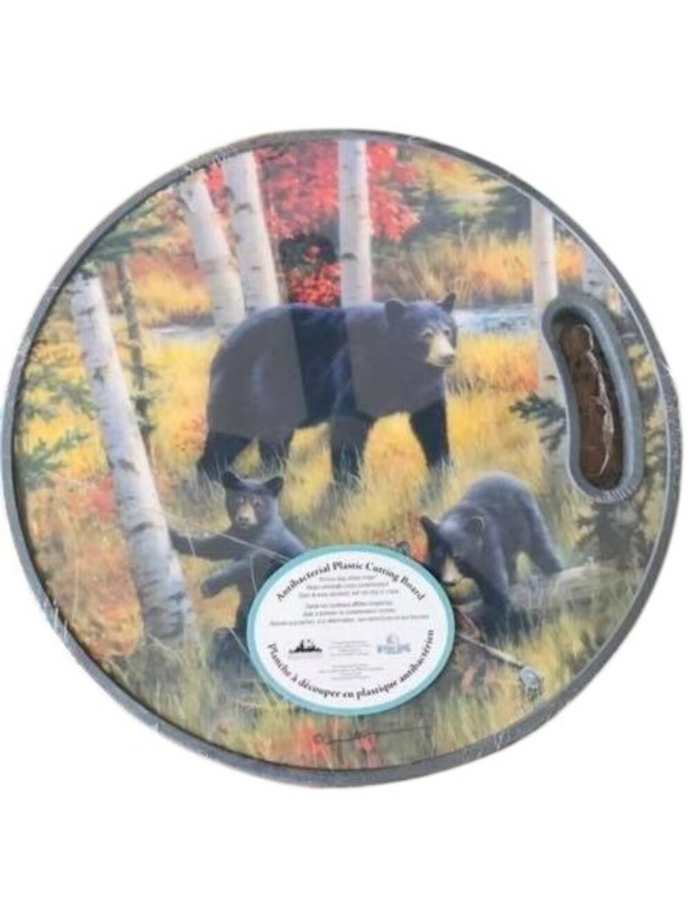 Cutting Board 14" Kitchen Round Antibacterial Rivers Edge Nature Forest Cub NEW